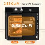 VIKIO HOME Single Wall Oven 24", 2.83 Cu.Ft-80L with 8 Functions Built-in Electric Ovens, 240V, 3220W Fast Preheat, Mechanical Knob Control for Easy Cooking