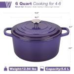 VORRINGARD Enameled Cast Iron Dutch Oven Pot with Lid, for Sourdough Bread Baking, Round Dutch Ovens, 6 Quart, Purple