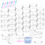 MotBach 40 Pack 15g Plastic Jars with Lids, 15ml Round Clear Cosmetic Containers Makeup Jars, Travel Size Container Jar with 10 Spatulas for Sample Lotion Cream Eyeshadow Ointment Salve Balm Powder