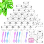 MotBach 40 Pack 15g Plastic Jars with Lids, 15ml Round Clear Cosmetic Containers Makeup Jars, Travel Size Container Jar with 10 Spatulas for Sample Lotion Cream Eyeshadow Ointment Salve Balm Powder