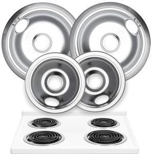 Electric Stove Drip Pans Set of 4 (2 x 6-Inch & 2 x 8-Inch) Replacement Chrome Drip Pans for Electric Stove Compatible with Frigidaire, Kenmore, Tappan & More - Stove Burner Drip Pan Replacements