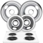 Electric Stove Drip Pans Set of 4 (2 x 6-Inch & 2 x 8-Inch) Replacement Chrome Drip Pans for Electric Stove Compatible with Frigidaire, Kenmore, Tappan & More - Stove Burner Drip Pan Replacements