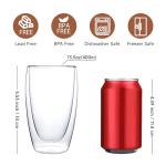 CNGLASS Double Wall Thermo Glass Coffee Cup 13.5 oz,Clear Insulated Glass Coffee Mug for Latte Cappuccino Tea Milk,Set of 4