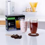 CNGLASS Double Wall Thermo Glass Coffee Cup 13.5 oz,Clear Insulated Glass Coffee Mug for Latte Cappuccino Tea Milk,Set of 4