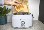 Frigidaire ETO102-WHITE, 2 Slice Toaster, Retro Style, Wide Slot for Bread, English Muffins, Croissants, and Bagels, 5 Adjustable Toast Settings, Cancel and Defrost, 900w, White