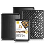 4 Pack Baking Sheet Pan with Cooling Rack, 0.8mm Thick Nonstick Cookie Sheets for Oven, Half/Quarter/Jelly Roll Pans for Oven, Heavy Duty Baking Trays for Oven with Diamond Texture