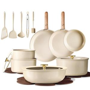 CAROTE 23PCS Pots and Pans set Non Stick, Ceramic Cookware Set, RV Kitchen Cooking Set Removable Handles, Oven Safe, Induction Coolware, Non-toxic Kitchen Cooking Set, PFAS and PFOA Free