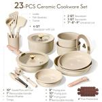 CAROTE 23PCS Pots and Pans set Non Stick, Ceramic Cookware Set, RV Kitchen Cooking Set Removable Handles, Oven Safe, Induction Coolware, Non-toxic Kitchen Cooking Set, PFAS and PFOA Free