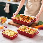 Hacaroa 3 Pack Ceramic Baking Dishes, Rectangular Bakeware with Handles, Elegant Casserole Dish Set Lasagna Pan, Baking Pans Set for Oven, Cooking, Banquet and Daily Use, Red, 3 Sizes