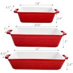 Hacaroa 3 Pack Ceramic Baking Dishes, Rectangular Bakeware with Handles, Elegant Casserole Dish Set Lasagna Pan, Baking Pans Set for Oven, Cooking, Banquet and Daily Use, Red, 3 Sizes