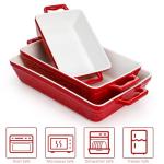 Hacaroa 3 Pack Ceramic Baking Dishes, Rectangular Bakeware with Handles, Elegant Casserole Dish Set Lasagna Pan, Baking Pans Set for Oven, Cooking, Banquet and Daily Use, Red, 3 Sizes