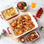 Hacaroa 3 Pack Ceramic Baking Dishes, Rectangular Bakeware with Handles, Elegant Casserole Dish Set Lasagna Pan, Baking Pans Set for Oven, Cooking, Banquet and Daily Use, Red, 3 Sizes