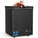 4.2 Cu.Ft Upright Deep Freezer, LifePlus Small Chest Freezer with 7-Temp Settings, Removable Basket & Smooth-Roll Wheels, Ultra Quiet, Energy Saving for Apartments, Garages, Offices, Kitchens,Balck