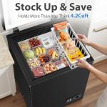 4.2 Cu.Ft Upright Deep Freezer, LifePlus Small Chest Freezer with 7-Temp Settings, Removable Basket & Smooth-Roll Wheels, Ultra Quiet, Energy Saving for Apartments, Garages, Offices, Kitchens,Balck