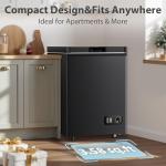 4.2 Cu.Ft Upright Deep Freezer, LifePlus Small Chest Freezer with 7-Temp Settings, Removable Basket & Smooth-Roll Wheels, Ultra Quiet, Energy Saving for Apartments, Garages, Offices, Kitchens,Balck