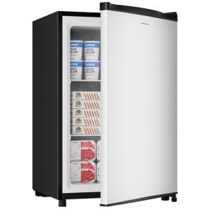 BANGSON 3.0 Cu.ft Compact Upright Freezer, Energy-Saving Mini Freezer with Adjustable Thermostat, Removable Shelves, Reversible Door, Ideal for Garage/Dorm/Office/Apartment, Silver