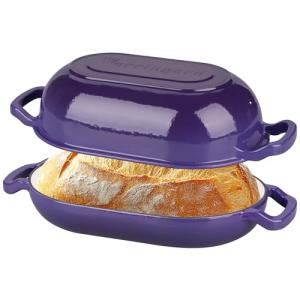 VORRINGARD Enameled Cast Iron Sourdough Bread Oven, Dutch Oven, Loaf Cast Iron Bread Pan for Homemade Bread Baking, Meatloaf Pan with Lid, 5QT, Purple