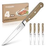 Freelander Serrated Steak Knives Set of 4, 4.5" Japanese High Carbon Stainless Steel Steak Knife Set with Wood Handle, Japanese Sharp Full Tang Dinner Knives for Table,Christmas Gifts for Men Women
