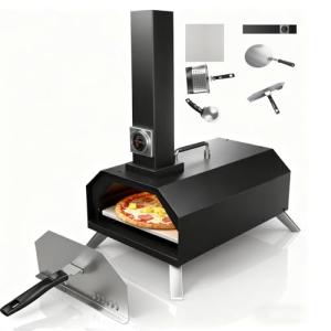 Pizza Oven Outdoor 12" Portable Pellet Pizza Ovens Wood Fired Stainless Steel Pizza Oven for Backyard or Outside Camping With a Thermometer and a Cutter