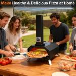 Pizza Oven Outdoor 12" Portable Pellet Pizza Ovens Wood Fired Stainless Steel Pizza Oven for Backyard or Outside Camping With a Thermometer and a Cutter