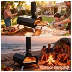 Pizza Oven Outdoor 12" Portable Pellet Pizza Ovens Wood Fired Stainless Steel Pizza Oven for Backyard or Outside Camping With a Thermometer and a Cutter
