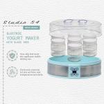 Studio 54 Yogurt Maker Machine with 7 Reusable Glass Jars (6oz Each), Probiotic Greek Yogurt Maker with Precise Time & Temperature Controls, Retro Blue Digital Yogurt Maker