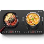 Aobosi Double Induction Cooktop,Portable Induction Cooker with 2 Burner Independent Control,Ultrathin Body,10 Temperature,1800W-Multiple Power Levels,4 Hour Timer,Safety Lock