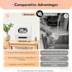 Portable Countertop Dishwasher, 5 Wash Programs Automatic Water Absorption, Mini Dishwasher with 1.5-Meter Inlet/Outlet Hoses,Connect the Faucet,162℉ High-Temp & Drying for Apartments, Dorms, Rvs (A)