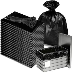 Feifeiya 24 Pcak Trash Compactor Bags for 15" Wide Models Black Heavy Duty Garbage Compactor Bag Leak-proof Kitchen Trash Bags with 100 Pcs Twist Ties 2.4 Mil Tear Resistant, Extra Strong Liner