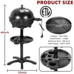 QPMR Electric Grill Outdoor/Indoor,Portable BBQ Grill with Nonstick Surface,200 Square Inches Indoor Electric Barburcue Grill with Adjustable Heat,Stand/Tabletop,for Patio/Yard/Home(Black)