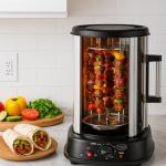 Alpine Cuisine 21L 1500W Vertical Rotisserie Grill with Auto Shut-Off | Multifunctional Kitchen Appliance for Roasting, Grilling & Baking | Includes Rotisserie Spit, Kebab Skewers & Forks, Black