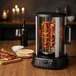 Alpine Cuisine 21L 1500W Vertical Rotisserie Grill with Auto Shut-Off | Multifunctional Kitchen Appliance for Roasting, Grilling & Baking | Includes Rotisserie Spit, Kebab Skewers & Forks, Black