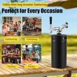128oz Mini Keg Growler with Beer Tap Dispenser System, 3.6L Pressurized Stainless Steel Draft Beer Dispenser for Home, Portable Kegerator for Craft Beer Cider and Kombucha