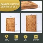 2 Pack Heavy Duty Bamboo Cutting Board Set Non Slip Over Sink Solid End Grain Thick Wood Chopping Board Extra Large Big Small Best Organic Hardwood Wooden Kitchen Essential New Home Housewarming Gift
