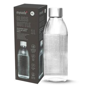 Mysoda Glass Carbonating Bottle 1L Silver - Compatible Only With MySoda Glassy Sparkling Water Maker - Quick-Lock Reusable Bottle - Lid and Base Made of Aluminium - BPA Free
