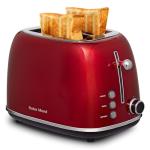 Roter Mond 2 Slice Toaster Retro Stainless Steel with Bagel, Cancel, and Defrost Functions, 6 Bread Shade Settings, Extra Wide Slots and Removable Crumb Tray, Red