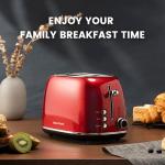 Roter Mond 2 Slice Toaster Retro Stainless Steel with Bagel, Cancel, and Defrost Functions, 6 Bread Shade Settings, Extra Wide Slots and Removable Crumb Tray, Red