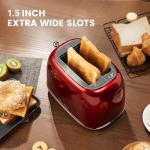 Roter Mond 2 Slice Toaster Retro Stainless Steel with Bagel, Cancel, and Defrost Functions, 6 Bread Shade Settings, Extra Wide Slots and Removable Crumb Tray, Red