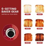 Roter Mond 2 Slice Toaster Retro Stainless Steel with Bagel, Cancel, and Defrost Functions, 6 Bread Shade Settings, Extra Wide Slots and Removable Crumb Tray, Red