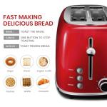 Roter Mond 2 Slice Toaster Retro Stainless Steel with Bagel, Cancel, and Defrost Functions, 6 Bread Shade Settings, Extra Wide Slots and Removable Crumb Tray, Red
