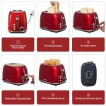 Roter Mond 2 Slice Toaster Retro Stainless Steel with Bagel, Cancel, and Defrost Functions, 6 Bread Shade Settings, Extra Wide Slots and Removable Crumb Tray, Red
