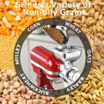 All Metal Grain Mill Attachment for KitchenAid Stand Mixer,12 Fineness Setting From Coarse to Fine for Non-Oily Dry Grain Wheat,Oats,Rice,Corn,Barley,Buckwheat,Millet and Other Cereals