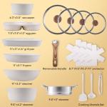 NEWBULIG 17-Piece Cookware Set, Nonstick & Non-Toxic Pots and Pans with Stay-Cool Handles, Induction Compatible, Cream White
