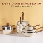 NEWBULIG 17-Piece Cookware Set, Nonstick & Non-Toxic Pots and Pans with Stay-Cool Handles, Induction Compatible, Cream White