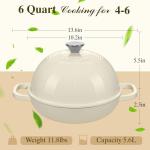 Enameled Round Cast Iron Bread Oven, 6 Qt Cast Iron Dutch Oven for Homemade Sourdough Bread Baking, Bread Pot with Dome Lid & Cotton Potholders (Cream White)