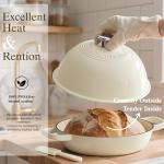 Enameled Round Cast Iron Bread Oven, 6 Qt Cast Iron Dutch Oven for Homemade Sourdough Bread Baking, Bread Pot with Dome Lid & Cotton Potholders (Cream White)