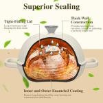 Enameled Round Cast Iron Bread Oven, 6 Qt Cast Iron Dutch Oven for Homemade Sourdough Bread Baking, Bread Pot with Dome Lid & Cotton Potholders (Cream White)