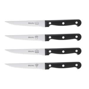 OLULU Steak Knives Set of 4, Stainless Steel Serrated Steak Knife Set, Dishwasher Safe (Unique Food Themed Design)