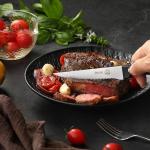 OLULU Steak Knives Set of 4, Stainless Steel Serrated Steak Knife Set, Dishwasher Safe (Unique Food Themed Design)
