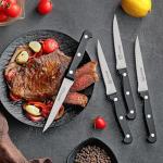 OLULU Steak Knives Set of 4, Stainless Steel Serrated Steak Knife Set, Dishwasher Safe (Unique Food Themed Design)